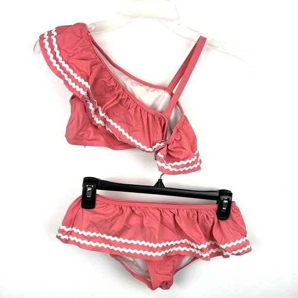 Janie And Jack Girl’s One Shoulder Pink Bikini Two Piece Swimsuit Set Size 10